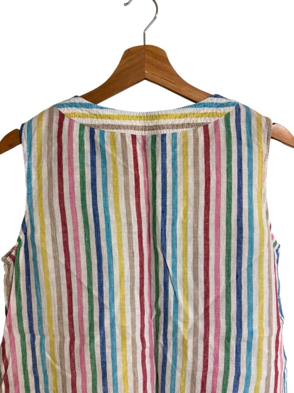 Talbots colorful rainbow striped sleeveless V neck Spring linen tank top size M - Picture 9 of 11